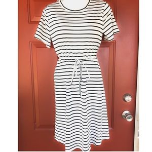 Striped drawstring waist T-shirt dress